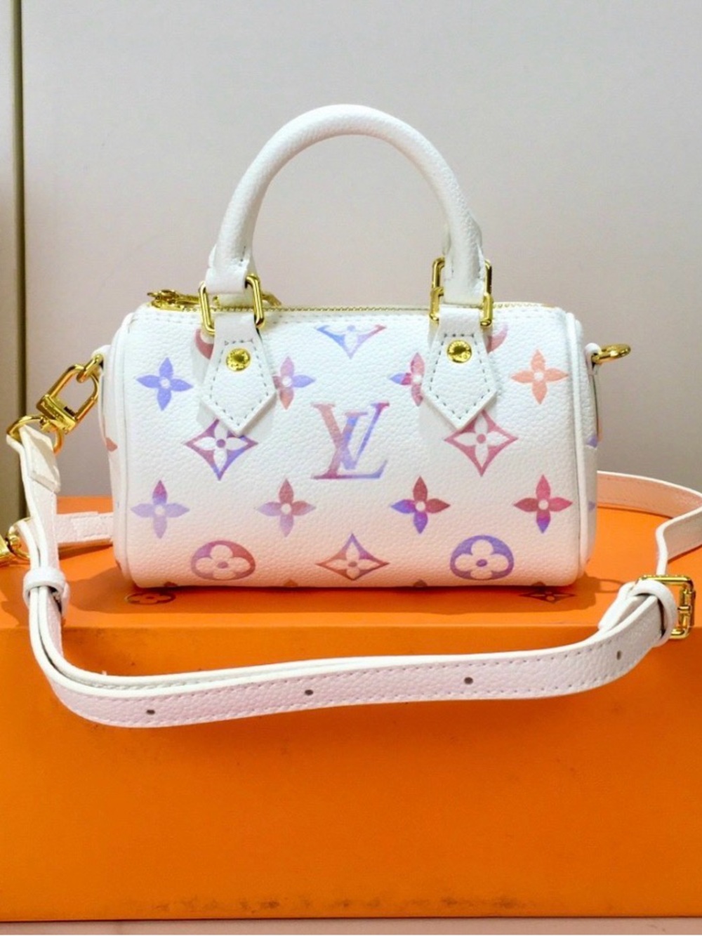 Louis Vuitton White Multicolor Mini Speedy Crossbody Bag